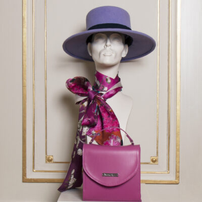Modern Fashion Hat in lilac velours felt.