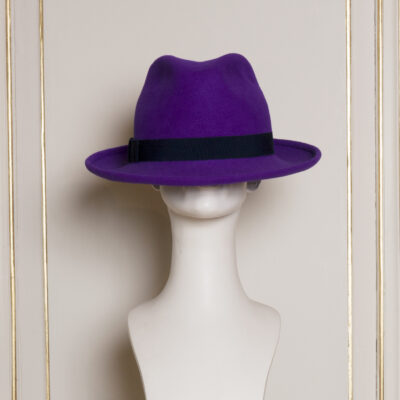 Fedora Small brim Hat in purple velours felt.